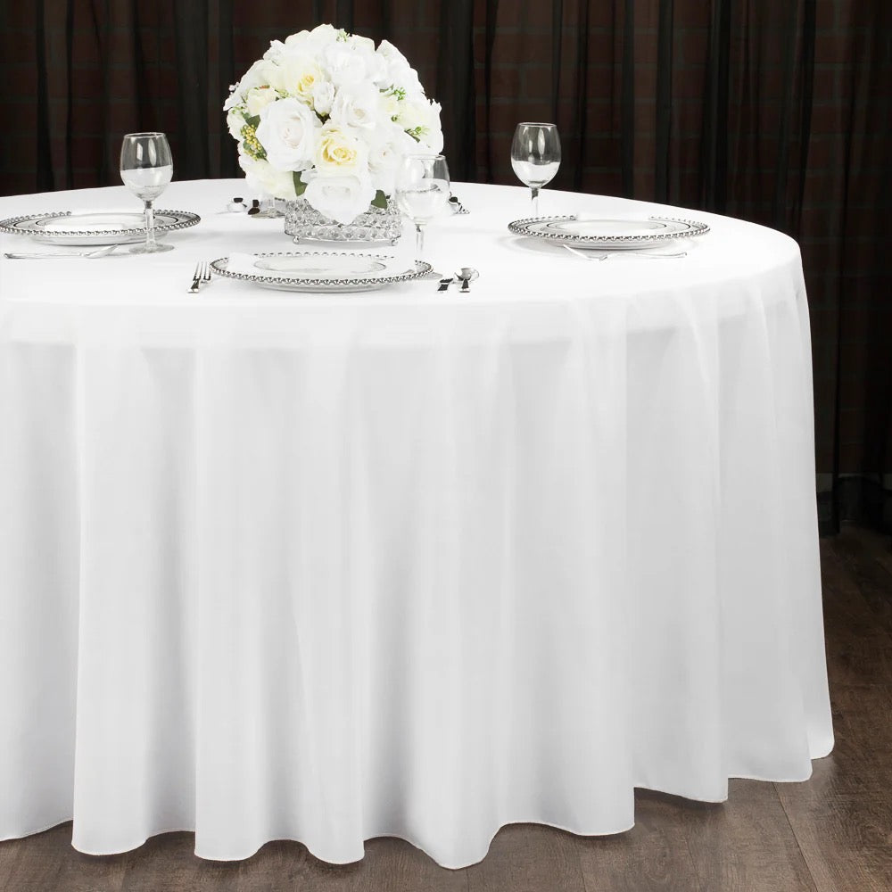 10-Pack Premium Table Linens – 132" Round White | 200 GSM | Creole Luxe Event Decor