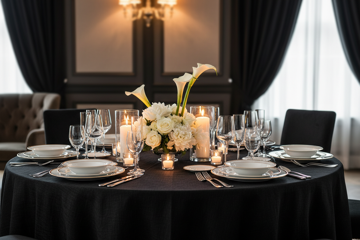 Premium Table Linen Rentals | 120 inch Round Black