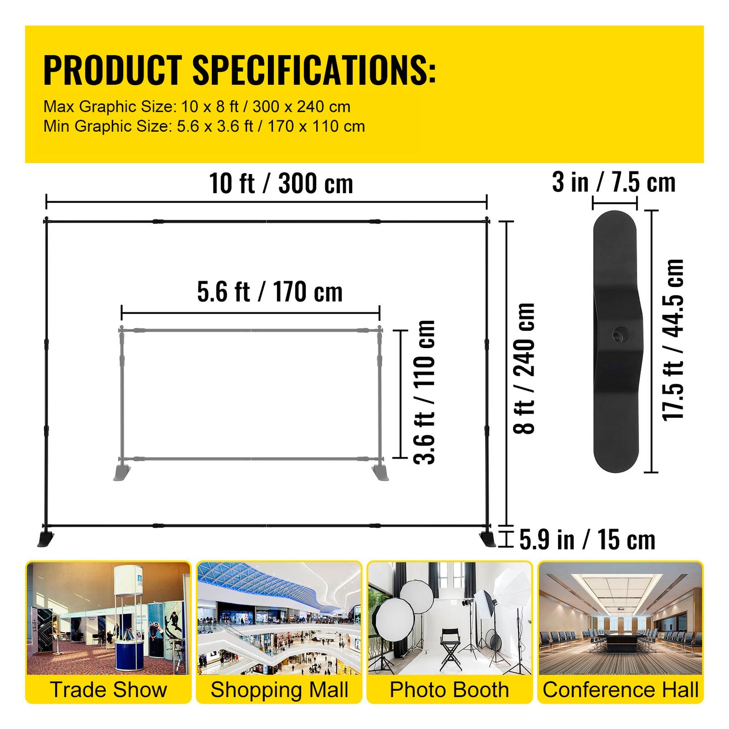 VEVOR 10 X 8 Ft Backdrop Banner Stand Adjustable Height And Width Newest Step And Repeat For Trade Show Wall Exhibitor Photo Booth Background