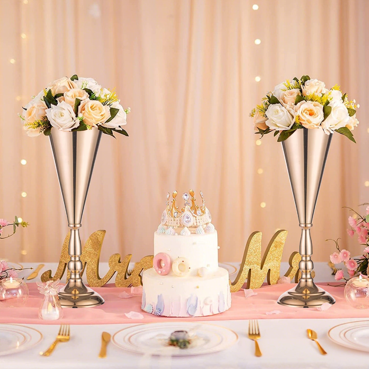 10 Pcs Golden Vase Flower Wedding Centerpieces