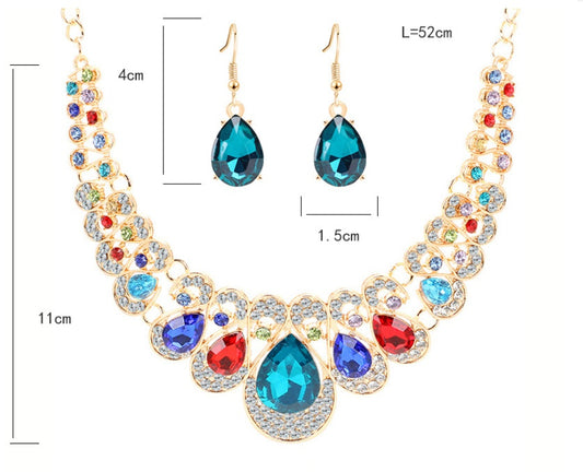 Crystal Gem Set Necklace Earrings Set