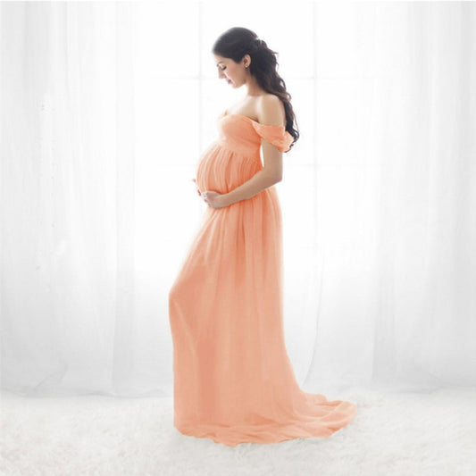 Chiffon Maternity Strapless Solid White Dresses For Photo Shoot