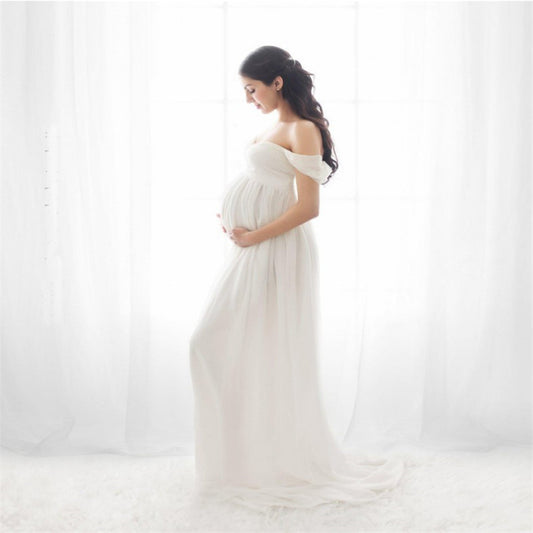 Chiffon Maternity Strapless Solid White Dresses For Photo Shoot