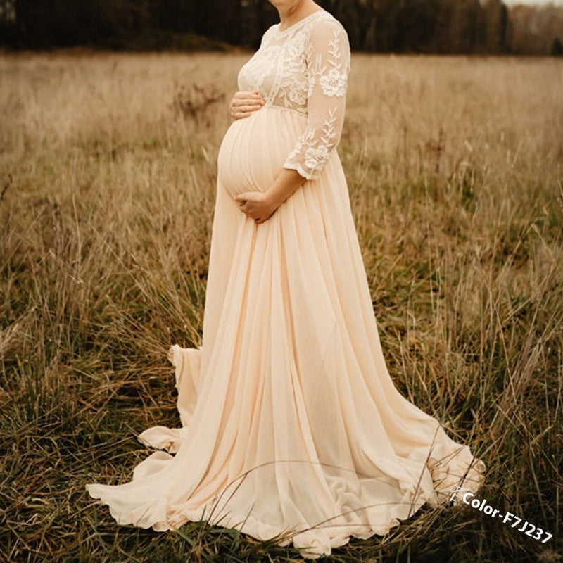 Lace Chiffon Patchwork Maternity Dress