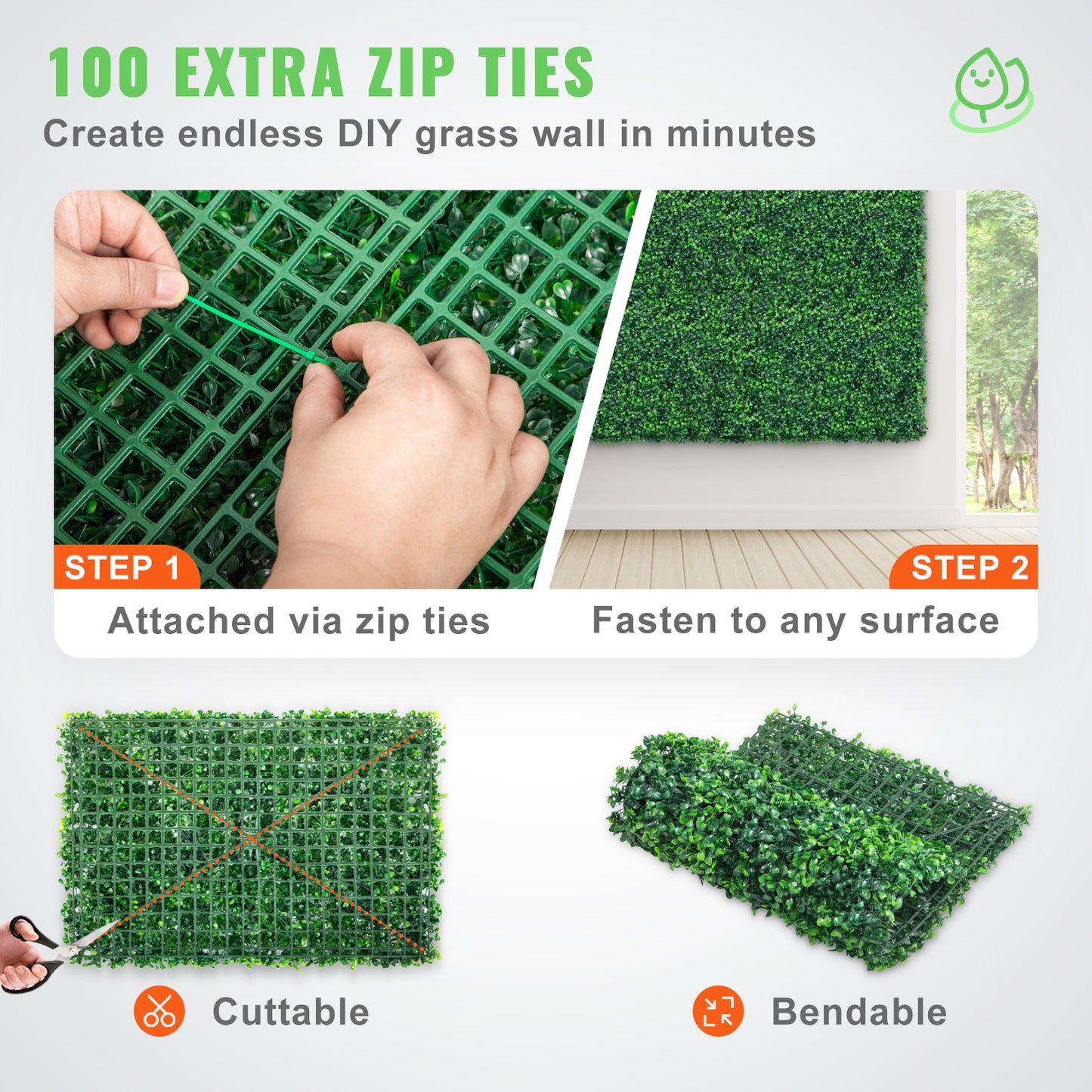 VEVOR 12PCS Grass Wall Panels For 32 SQ Feet, Boxwood Hedge Wall Panels, Artificial Grass Wall , Privacy Hedge Screen UV Protected For Outdoor Indoor Garden Fence Backyard