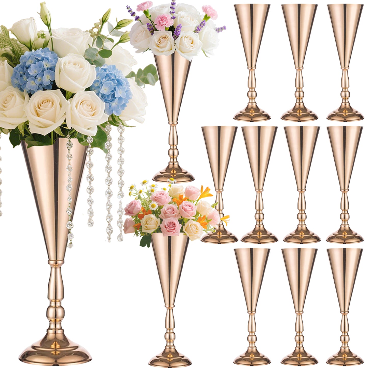 10 Pcs Golden Vase Flower Wedding Centerpieces