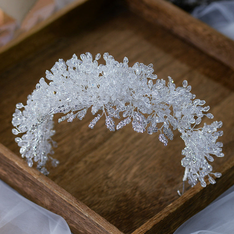 Luxury Crown White Crystal Tiara Handmade Headbands Beaded