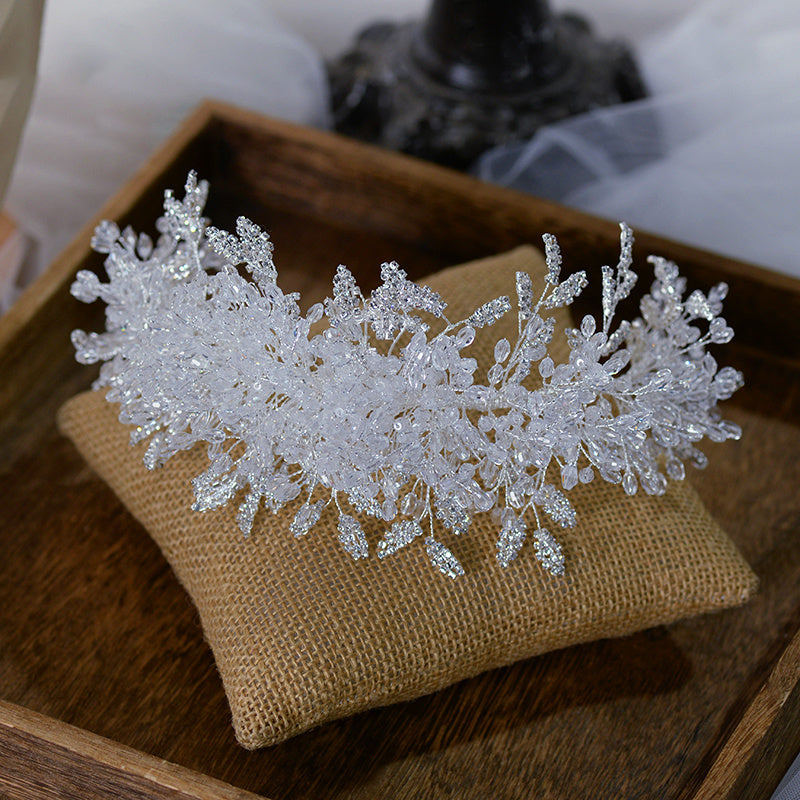 Luxury Crown White Crystal Tiara Handmade Headbands Beaded