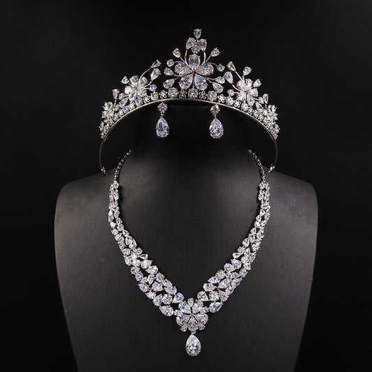 Bride Headdress Crown Necklace Three Piece Set