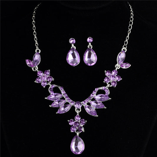 Bride Alloy Diamond Necklace Earrings Set