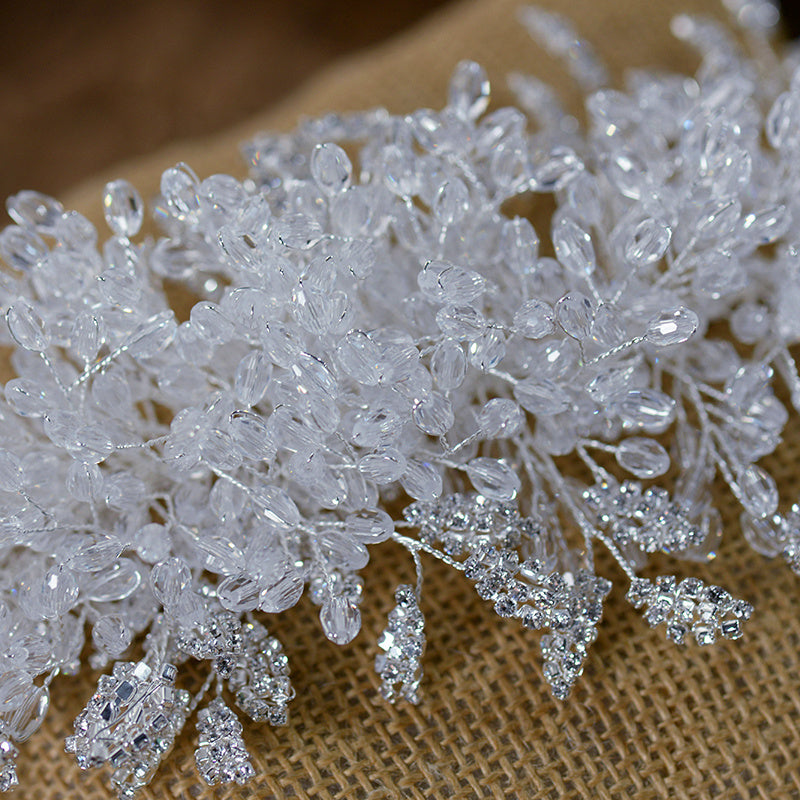 Luxury Crown White Crystal Tiara Handmade Headbands Beaded