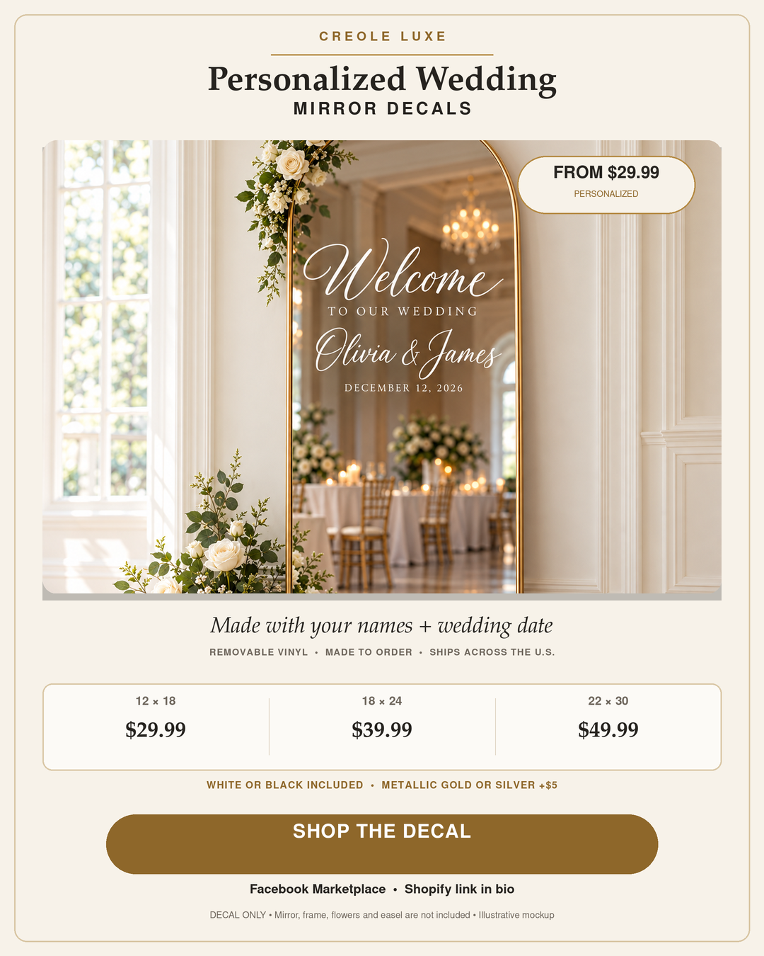 Personalized Welcome to Our Wedding Mirror Vinyl Decal