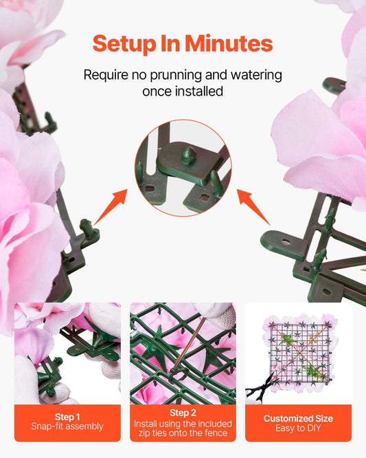 3D Flower Wall Panel 12 PCS 15x15 In Artificial Floral Mat For Wedding Privacy