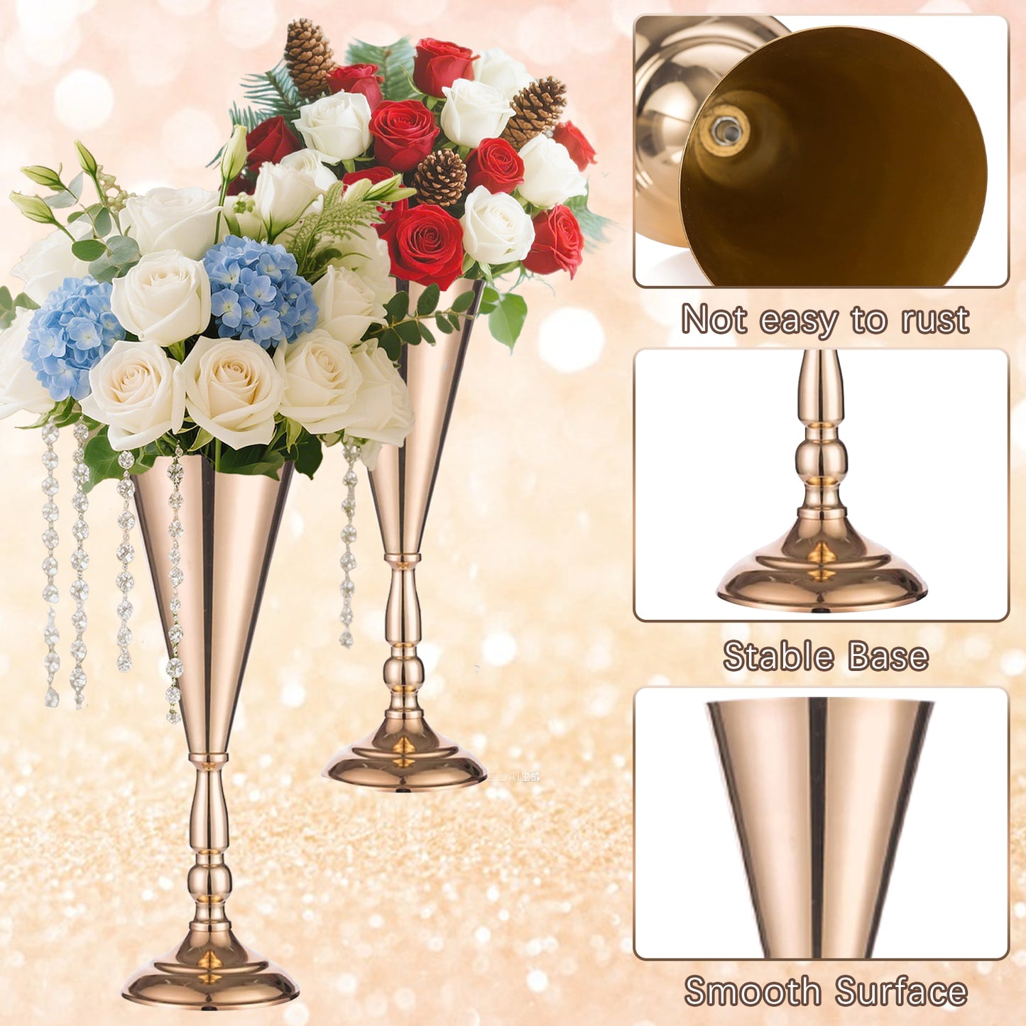 10 Pcs Golden Vase Flower Wedding Centerpieces