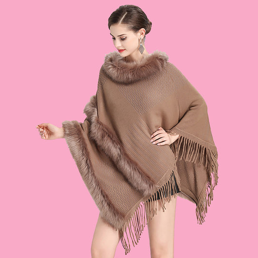 Large Size Faux Fox Fur Mid-length Cape Shawl