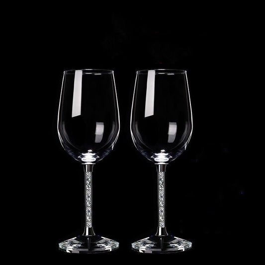 Crystal Wine Glasses with Diamond Stem Gift Set