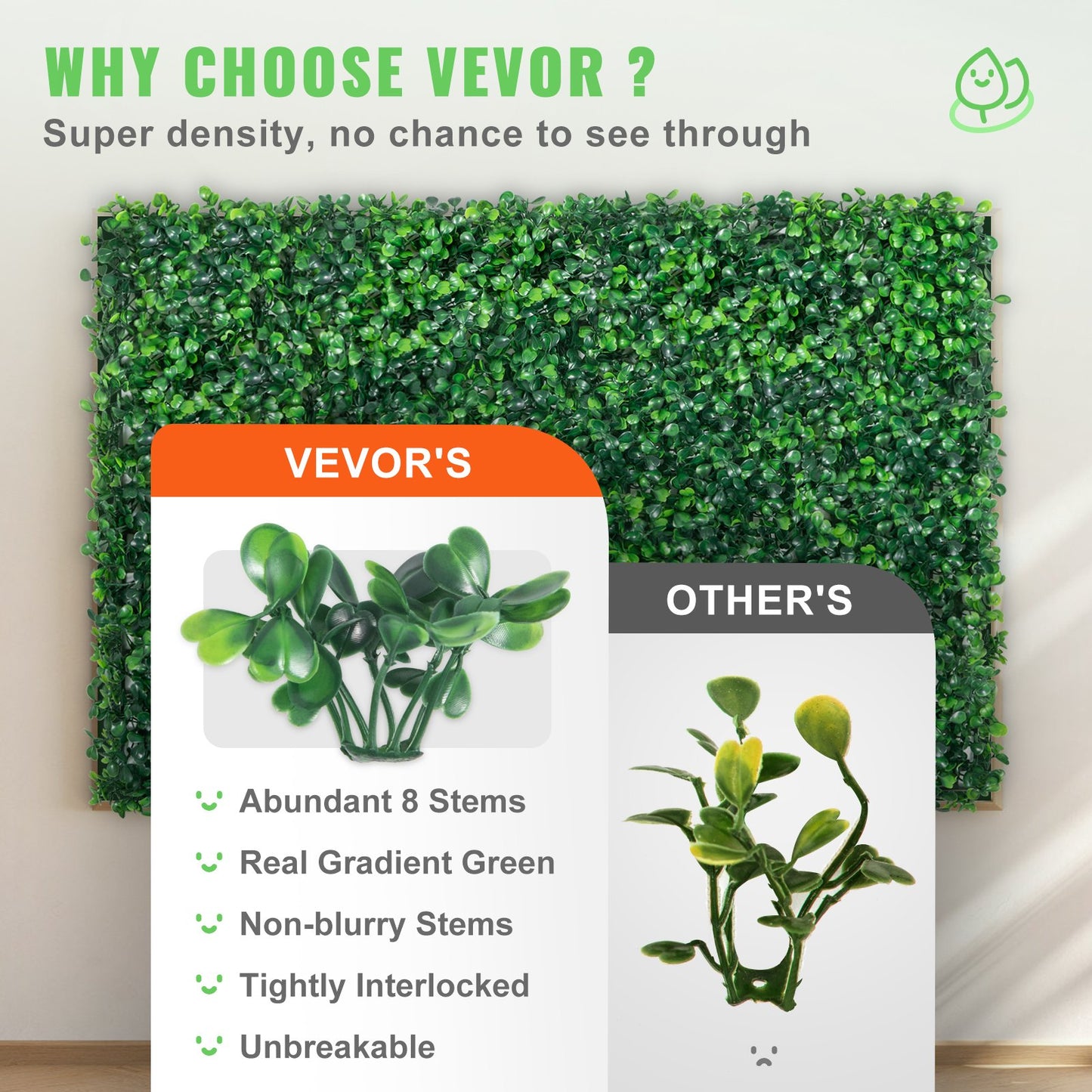 VEVOR Artificial Boxwood Panel UV 24pcs Boxwood Hedge Wall Panels Artificial Grass Backdrop Wall  4 Cm Green Grass Wall, Fake Hedge For Decor Privacy Fence Indoor, Outdoor GardenBackyard