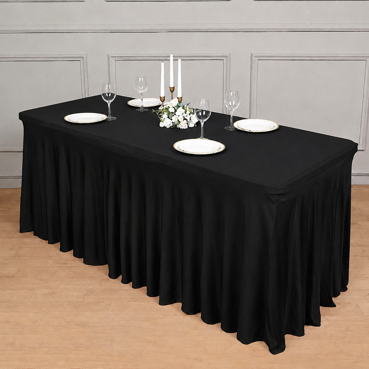 Wavy Spandex Linen – 6ft Table Black