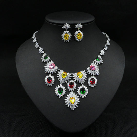 Jewelry Colorful Zircon Earrings Necklace Set Bridal