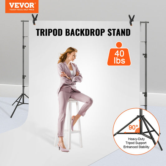 VEVOR 11.48 X 9.58 Ft Heavy Duty Backdrop Stand, Height Adjustable Photography Backdrop Stand, Background Support System With 6 Clamps And A Carry Bag, For Party, Wedding, Display, Photo