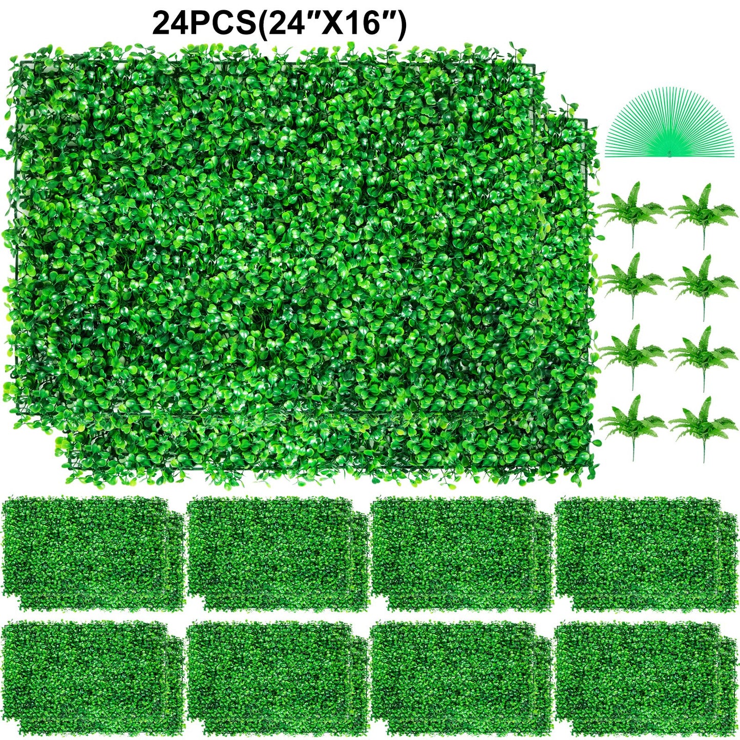 VEVOR Artificial Boxwood Panel UV 24pcs Boxwood Hedge Wall Panels Artificial Grass Backdrop Wall  4 Cm Green Grass Wall, Fake Hedge For Decor Privacy Fence Indoor, Outdoor GardenBackyard
