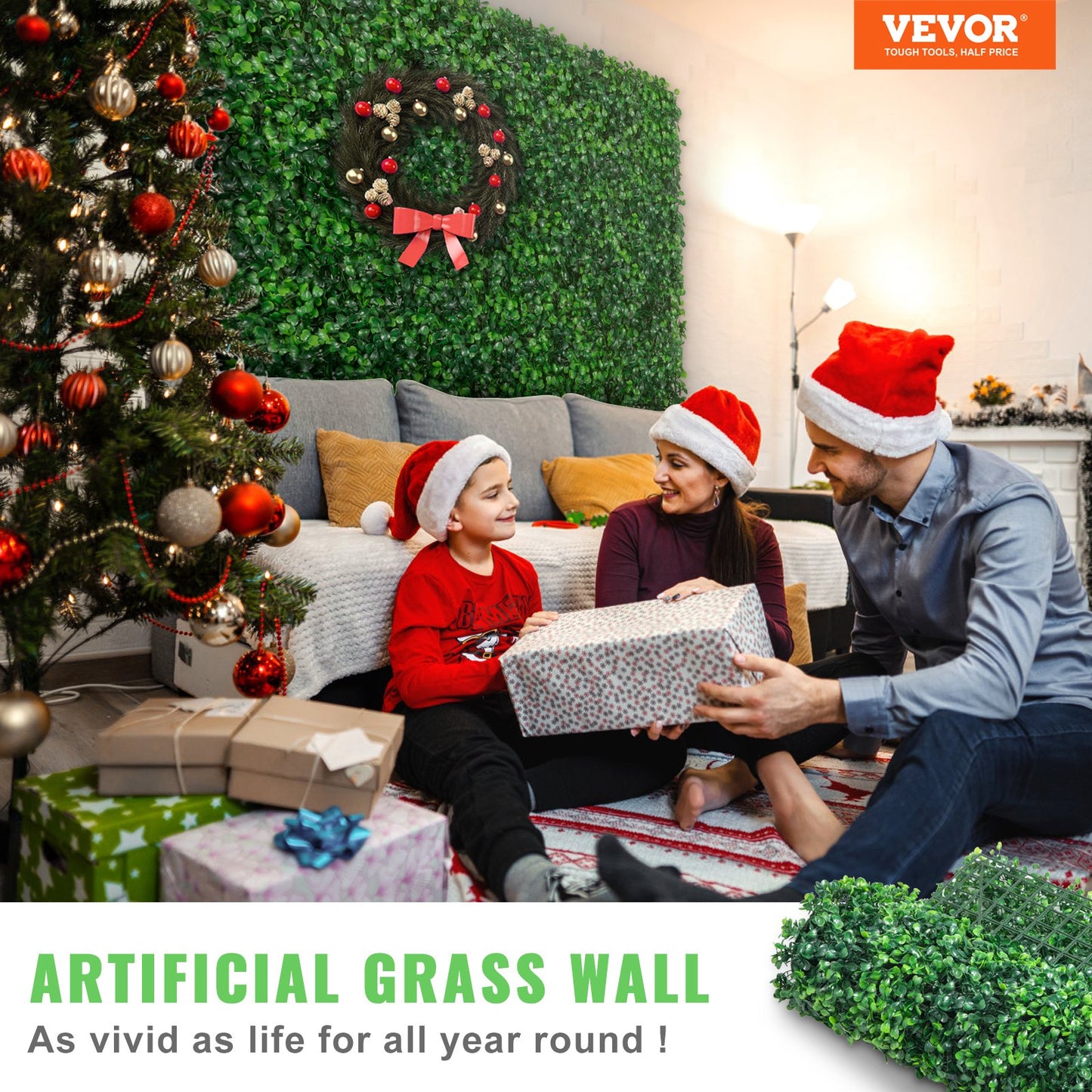 VEVOR Artificial Boxwood Panel UV 24pcs Boxwood Hedge Wall Panels Artificial Grass Backdrop Wall  4 Cm Green Grass Wall, Fake Hedge For Decor Privacy Fence Indoor, Outdoor GardenBackyard