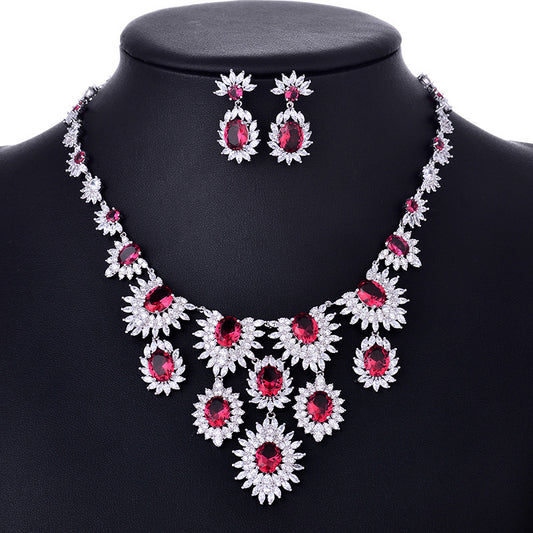 Jewelry Colorful Zircon Earrings Necklace Set Bridal