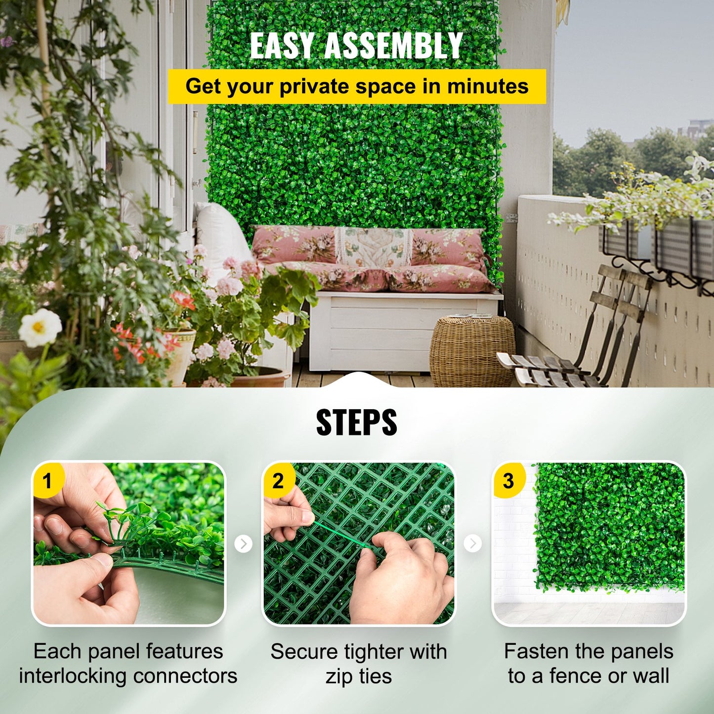 Artificial Boxwood Panel UV 48pcs Boxwood Hedge Wall Panels Artificial Grass Backdrop Wall 10X10" 4cm Green Grass Wall Fake Hedge For Decor Privacy Fence Indoor Outdoor Garden Backyard