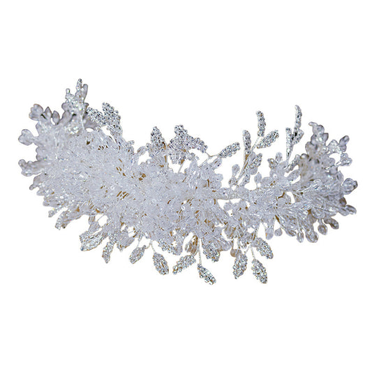 Luxury Crown White Crystal Tiara Handmade Headbands Beaded