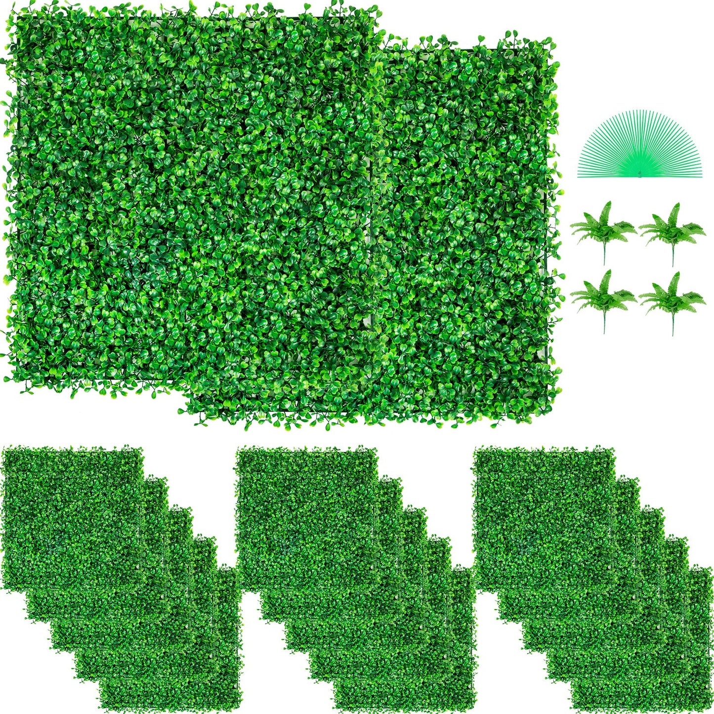 Artificial Boxwood Panel UV 48pcs Boxwood Hedge Wall Panels Artificial Grass Backdrop Wall 10X10" 4cm Green Grass Wall Fake Hedge For Decor Privacy Fence Indoor Outdoor Garden Backyard