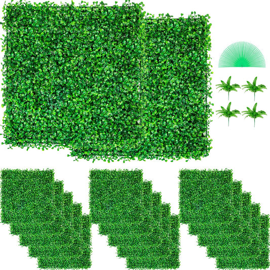 Artificial Boxwood Panel UV 48pcs Boxwood Hedge Wall Panels Artificial Grass Backdrop Wall 10X10" 4cm Green Grass Wall Fake Hedge For Decor Privacy Fence Indoor Outdoor Garden Backyard
