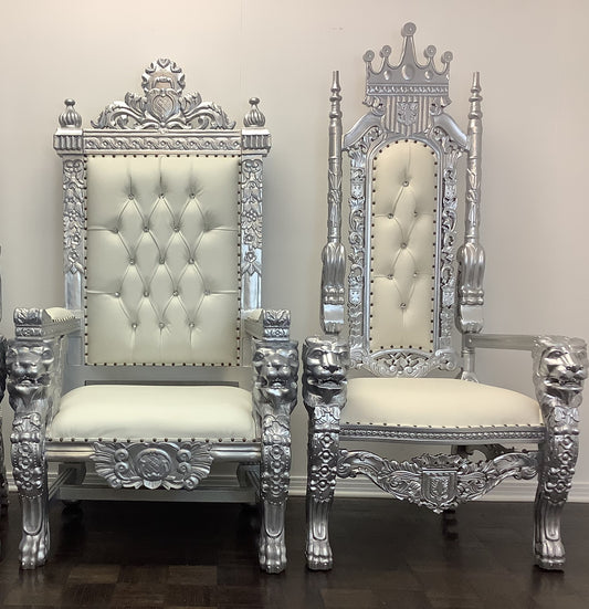 B1-White and Silver Lion Order (King and Queen Package) Chair Rental